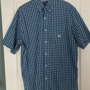 Chaps Blue Casual Button Down Shirt with Gingham Check